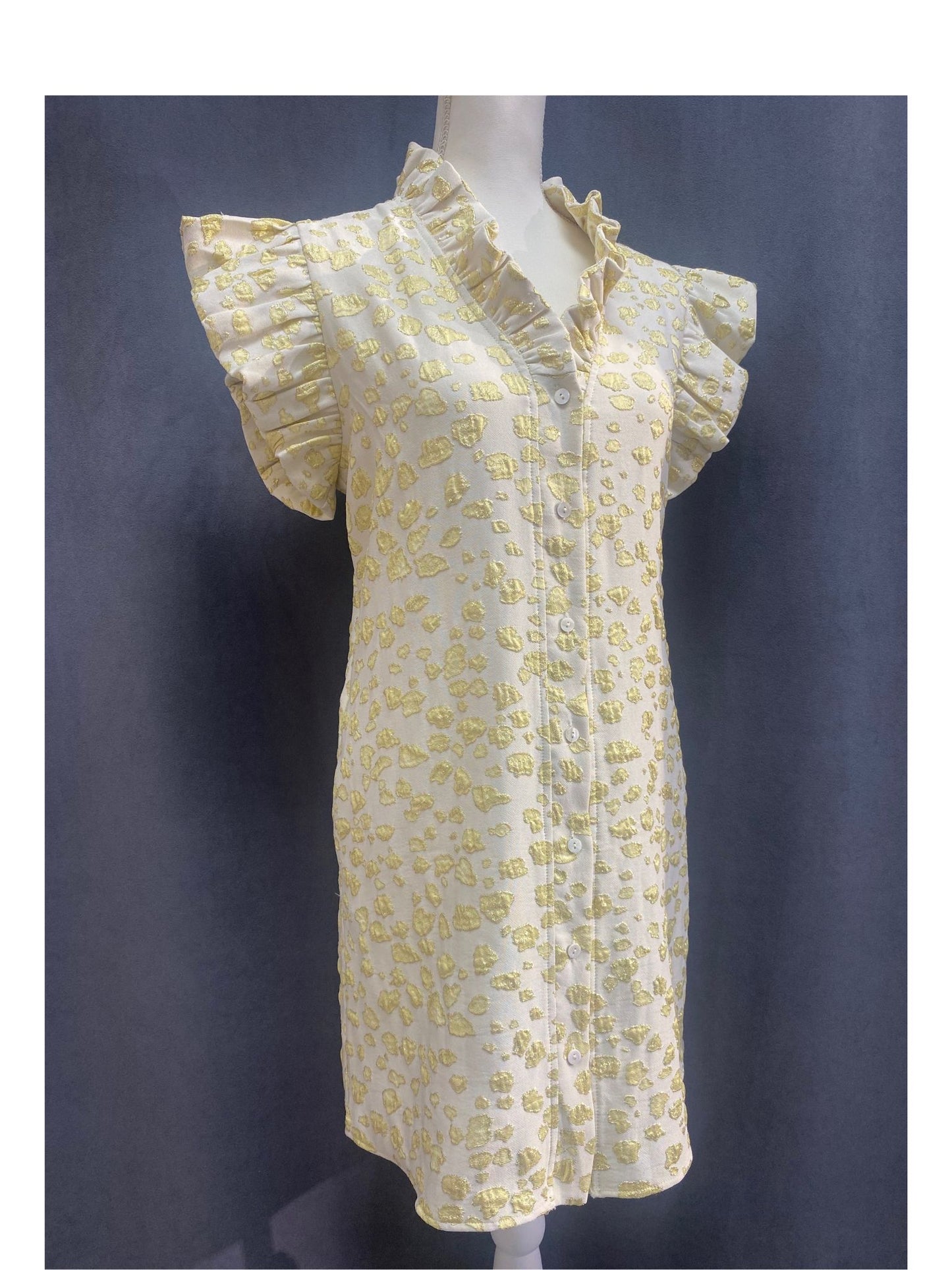 Shirt dress in white and gold floral print