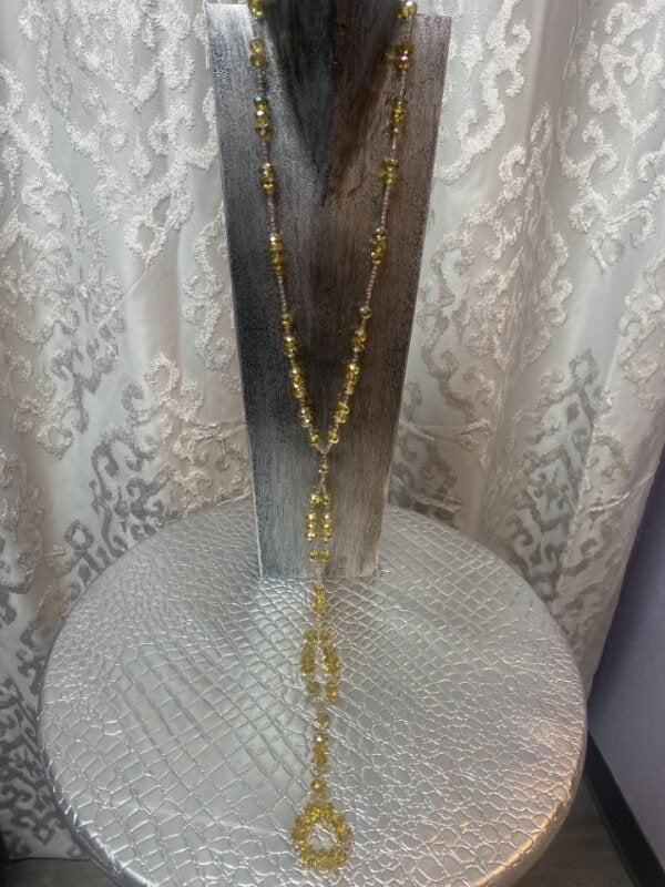 Extra Long Hand Beaded Necklace featuring Gold
