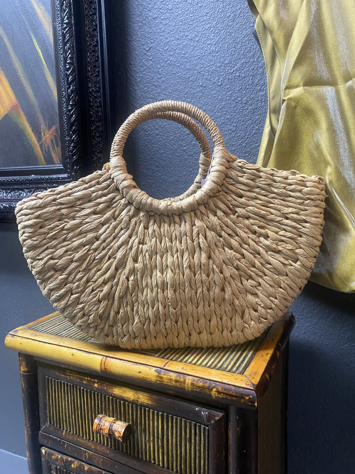 Large Half Round Straw Handbag