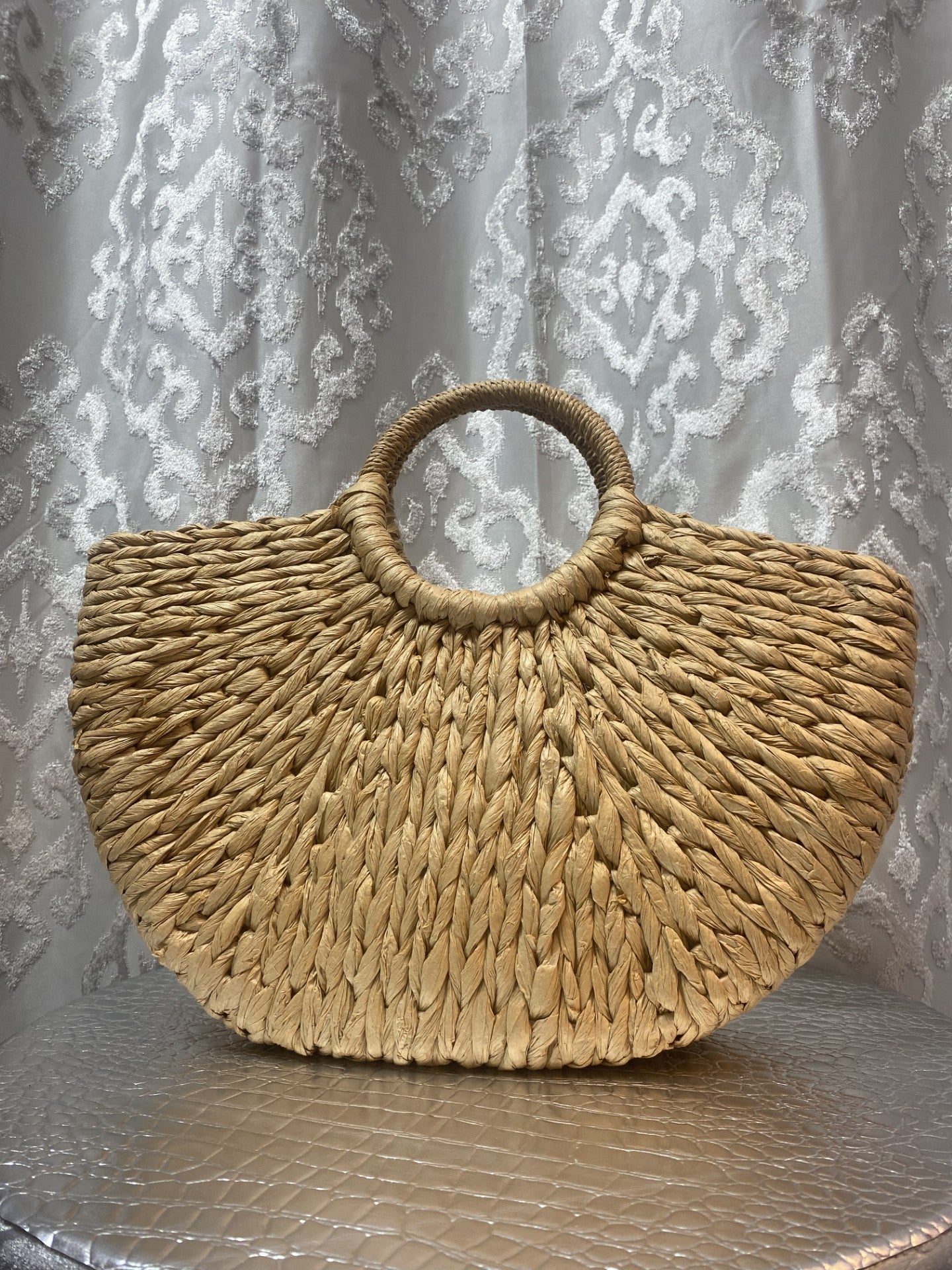 Large Half Round Straw Handbag