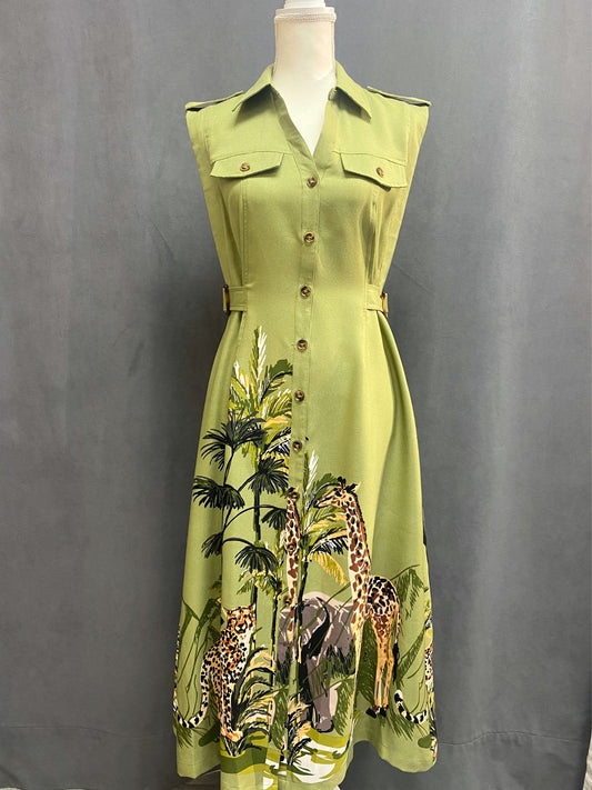 Olive Green Giraffe Print Dress