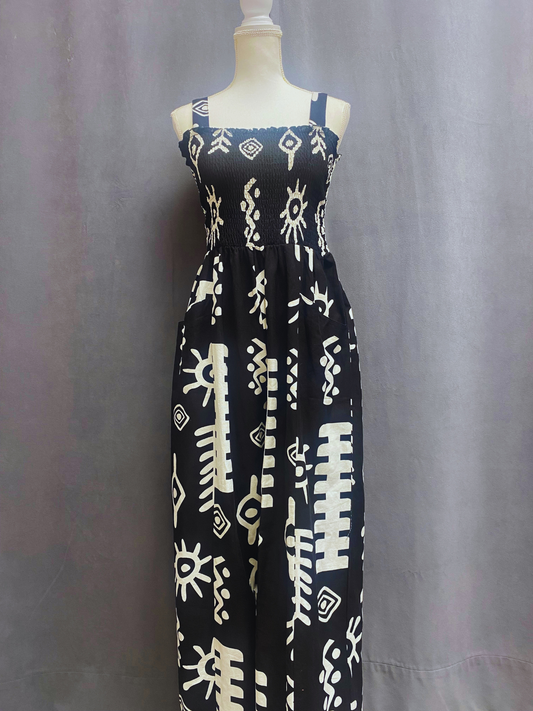 Printed black and white romper