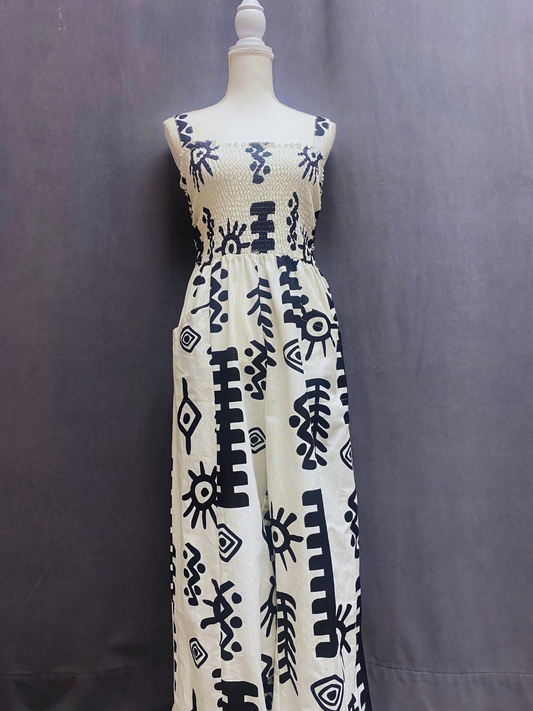 Printed white and black romper