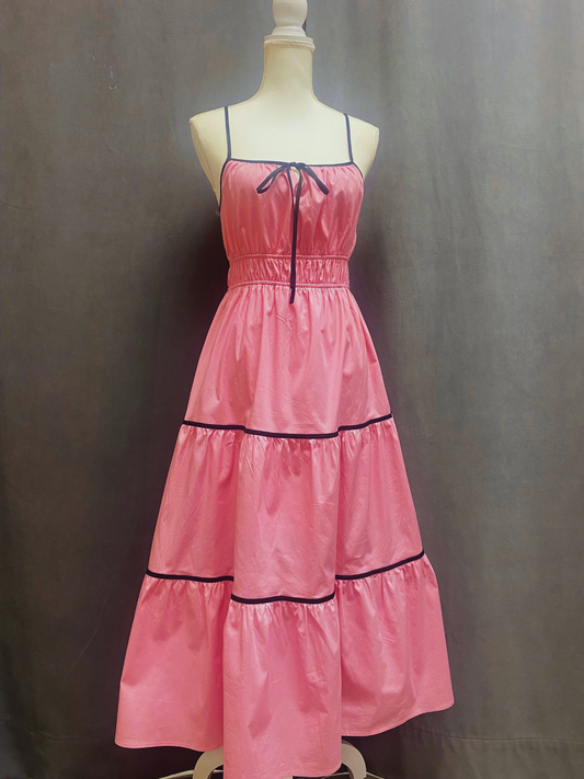 Pink sundress with black stripes