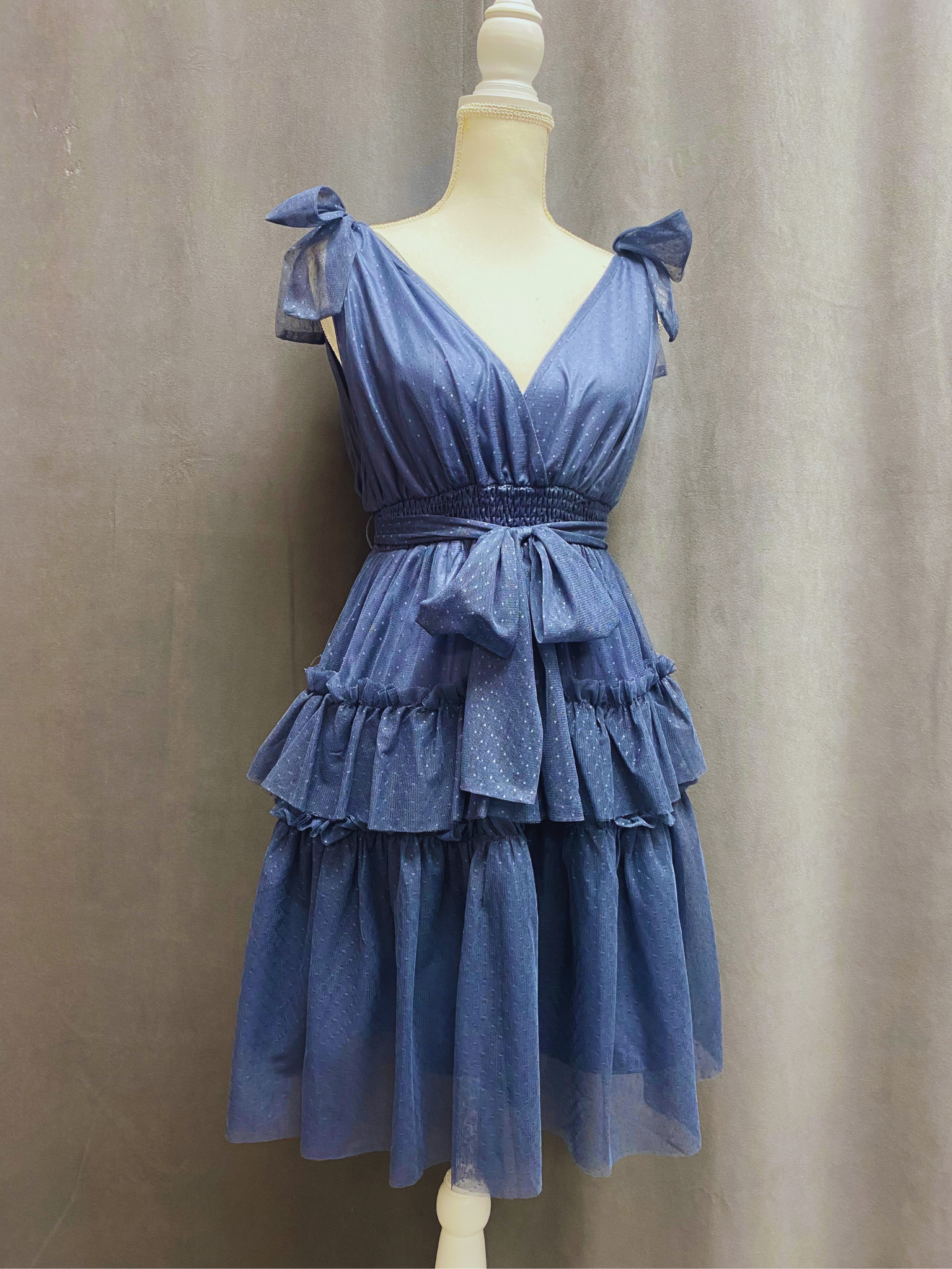 Short ruffle dress with ties - Pale Blue The Fashion Opera Short ruffle dress with ties - Pale Blue The Fashion Opera