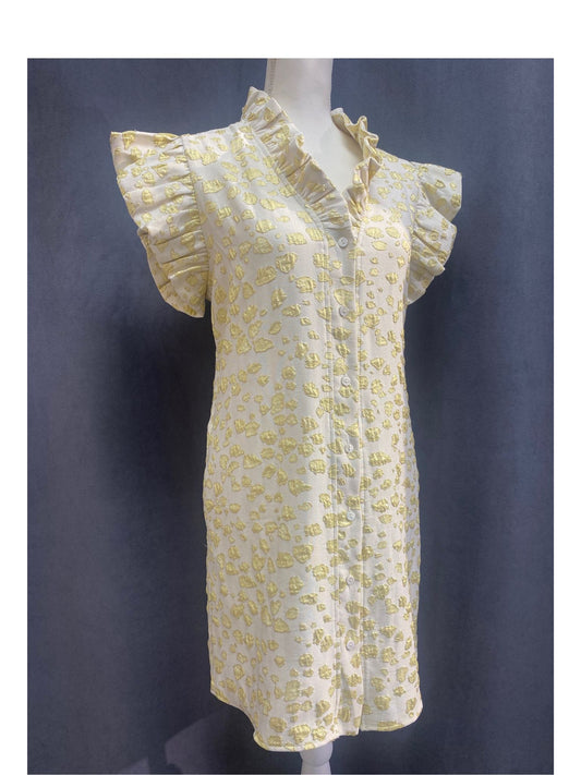 Shirt dress in white and gold floral print